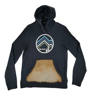 Marmot Hoodie S Men Black Pullover Logo‎ Outdoors Gorpcore Grunge Bleach Spray